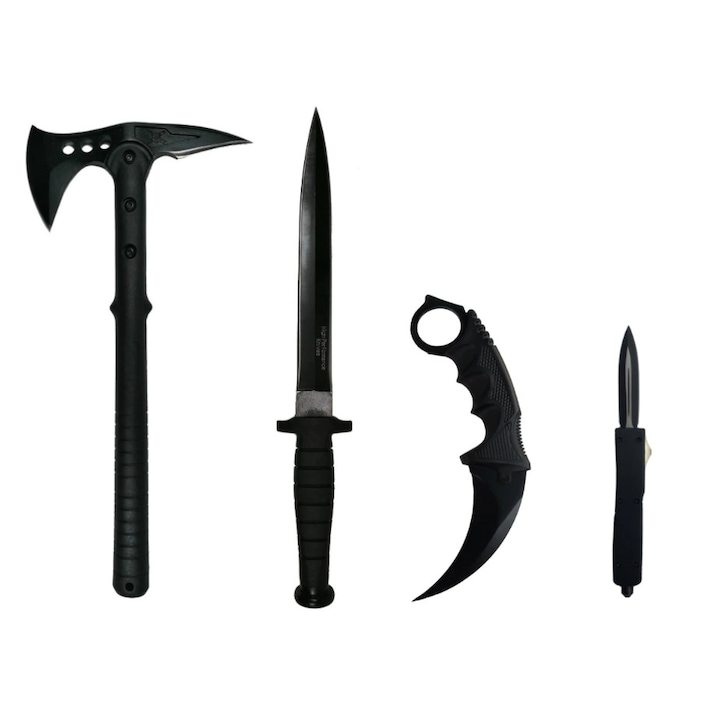 Комплект брадва и 3 ножа Ideallstore, неръждаема стомана, черен