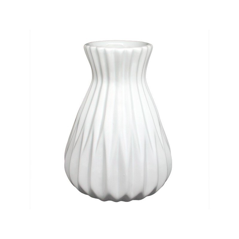 Vaza alba, ceramica cu dungi, 18 cm