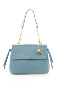 Mia Tomazzi, Geanta de piele cu bareta de umar si clapa Udine, Albastru deschis Mia Tomazzi, Geanta de piele cu bareta de umar si clapa Udine, Albastru deschis