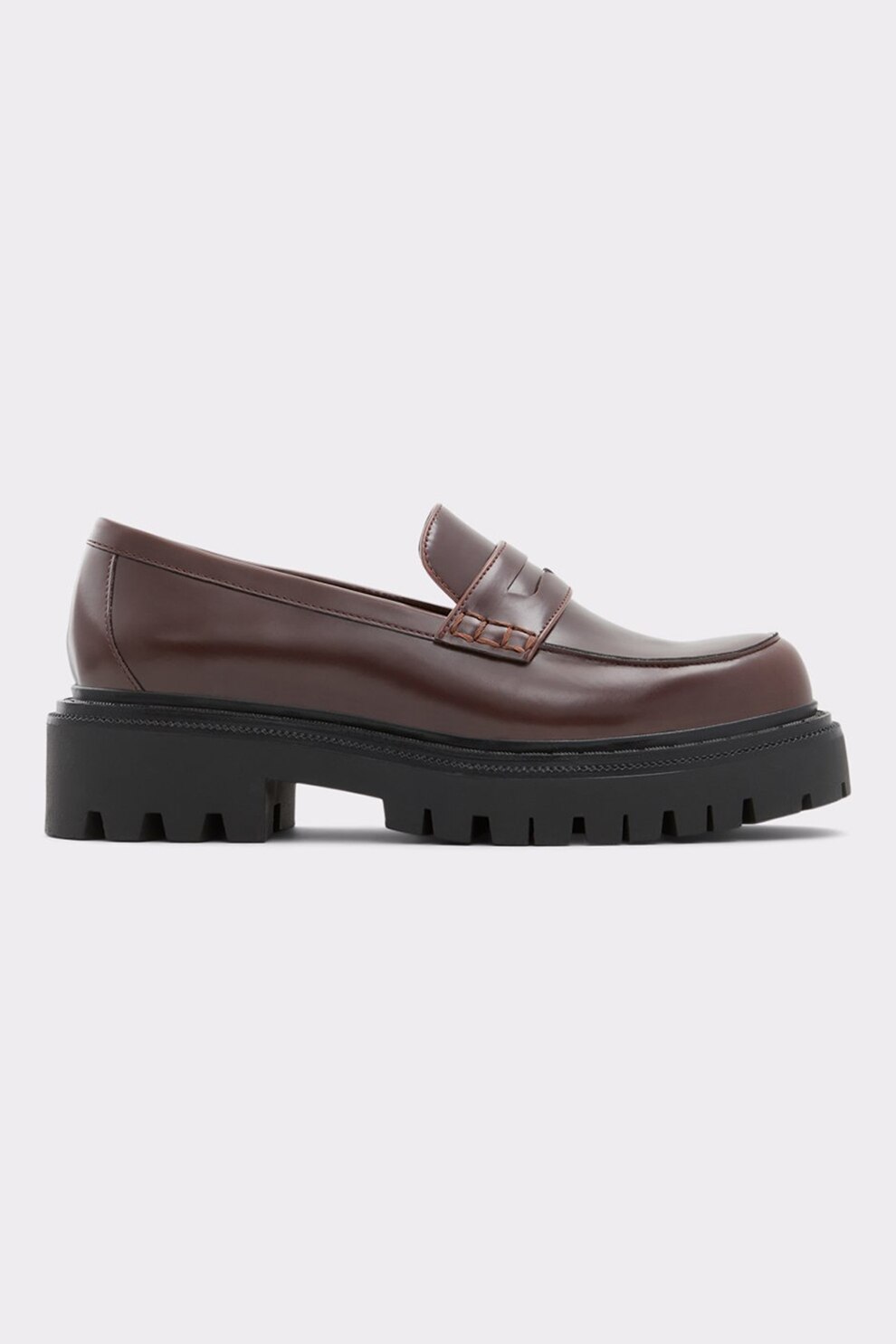 Aldo, Pantofi loafer din piele ecologica cu talpa transparenta si toc Bigstrut, Maro inchis