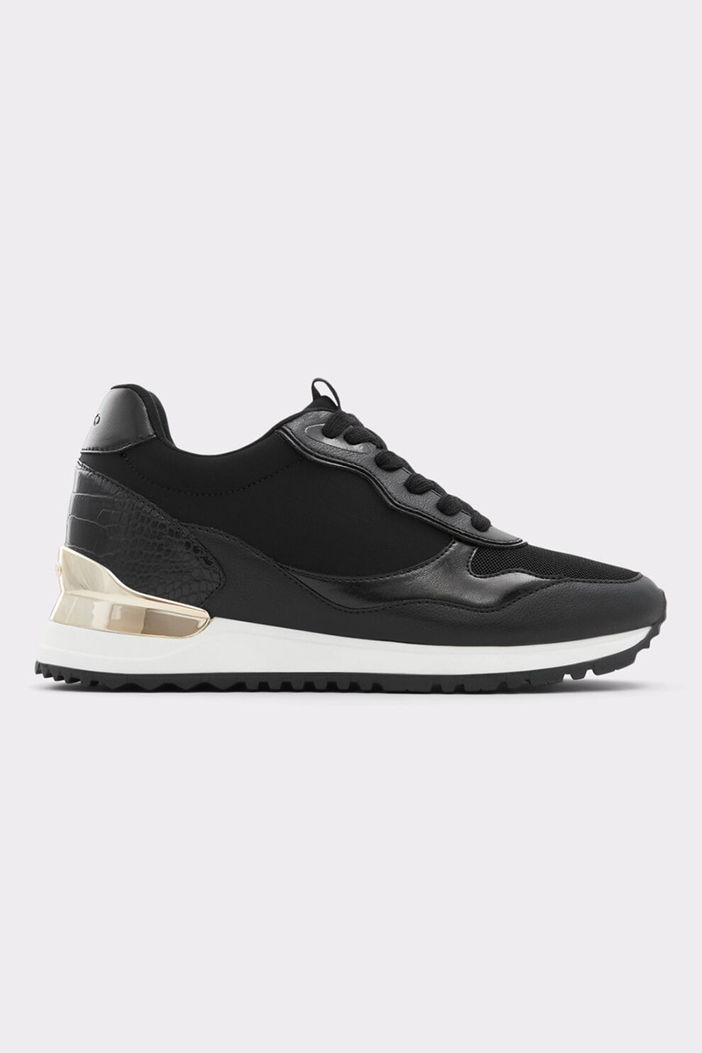 Aldo, Pantofi sport low-top din piele ecologica cu garnitura cu aspect de piele de crocodil pe partea din spate Aredith, Negru/Auriu