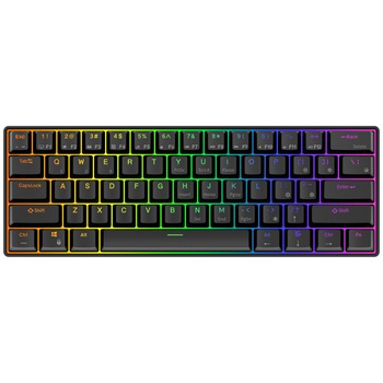 Tastatura mecanica gaming Royal Kludge RK61, 61 taste, hotswap, iluminare RGB, 60%, Keycaps ABS double shot, conectare wireless sau cablu, baterie 750 mAh, portabila, negru, RK61 Tastatura mecanica gaming Royal Kludge RK61, 61 taste, hotswap, iluminare RGB, 60%, Keycaps ABS double shot, conectare wireless sau cablu, baterie 750 mAh, portabila, negru, RK61