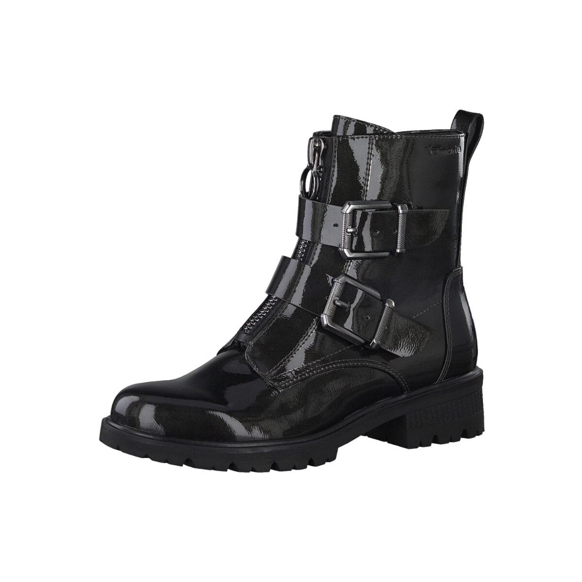 Ghete sport dama, Tamaris, Booties Low Heels Anthracite Pat, Piele ecologica, Negru