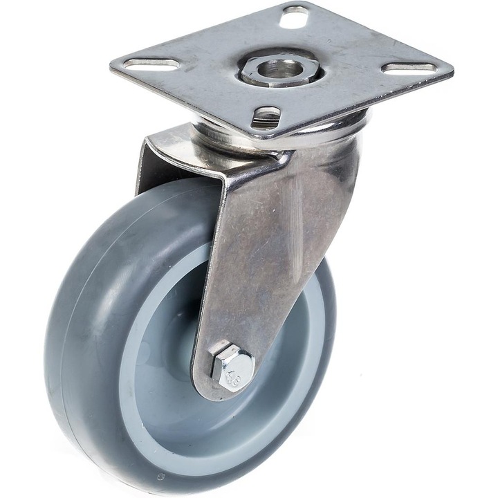 Cauciuc gri din otel inoxidabil (75mm 3 ") pivotant, 60 kg