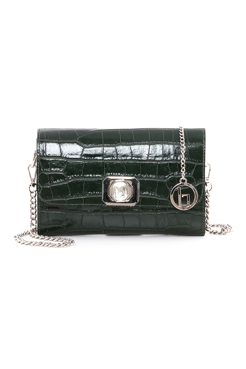 Lia Biassoni, Geanta de piele cu bareta de umar si aspect piele de reptila, Verde forest