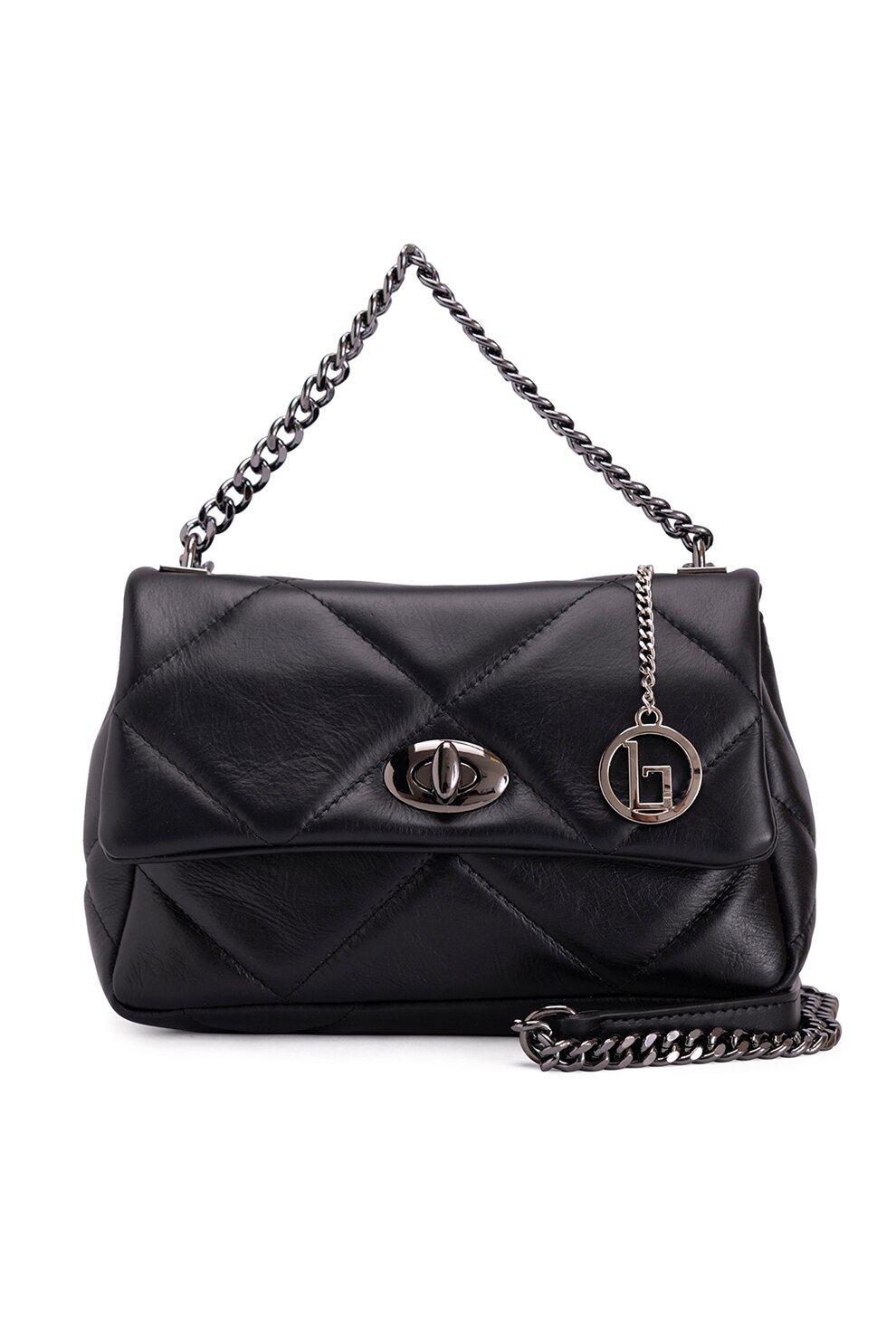 Lia Biassoni, Geanta de piele cu bareta de umar si aspect matlasat, Negru