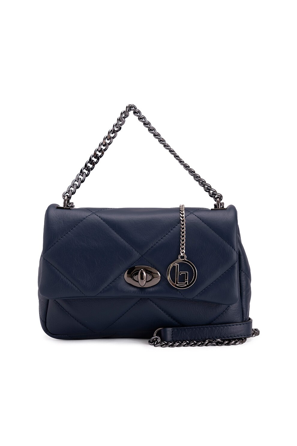 Lia Biassoni, Geanta de piele cu bareta de umar si aspect matlasat, Albastru inchis