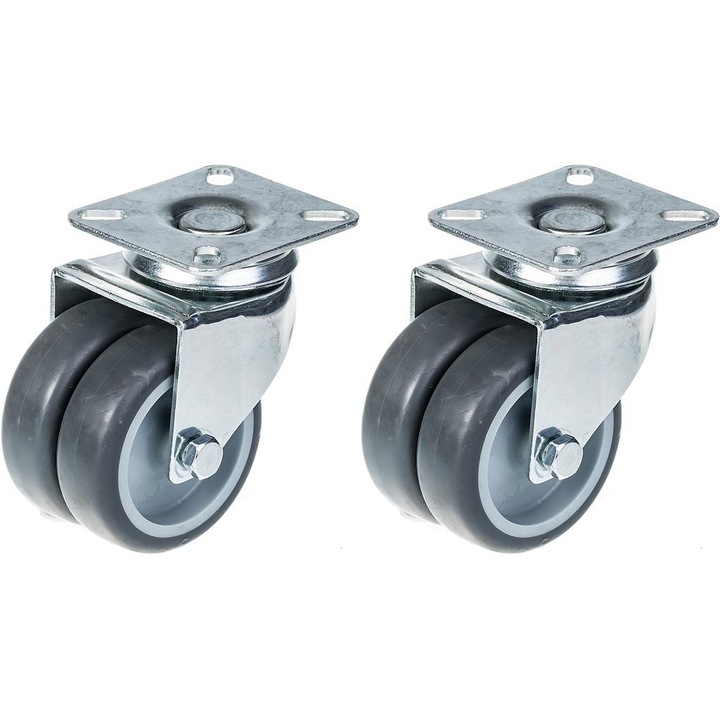 Set de 2 roti duble cauciuc gri, capacitate 200kg