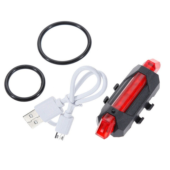 3 db újratölthető LED lámpa kerékpárokhoz, Ranpo, USB, 7,5 x 3 x 2 cm, piros