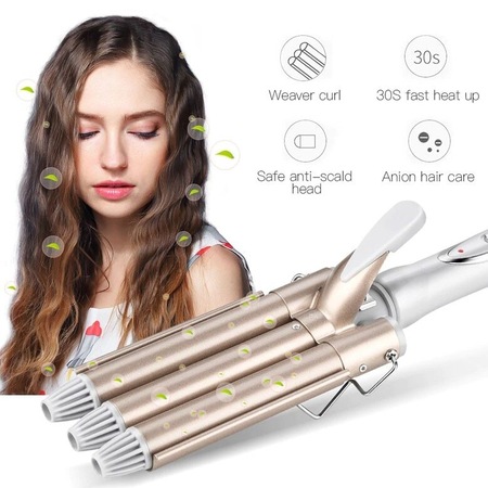 Ondulator Triplu Par, ®Deliny, 3 Tuburi, Temperatura reglabila, Alb