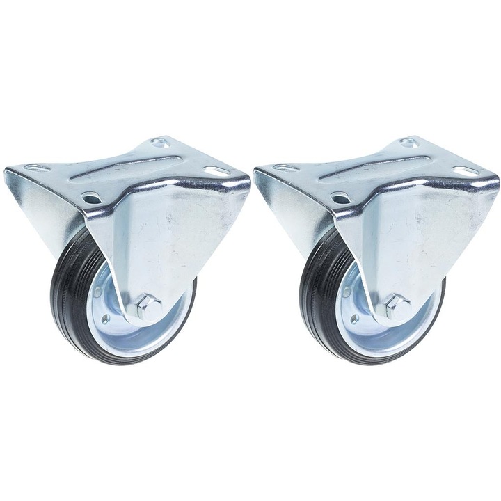 Set de 2 roti fixe din cauciuc negru de 80 mm, 3 ", capacitate de incarcare pe set:140kg