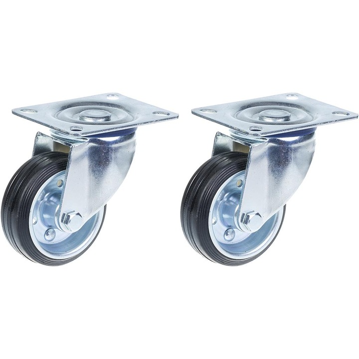 Set de 2 roti pivotante din cauciuc negru de 80 mm 3 ", capacitate de incarcare pe set: 140 kg