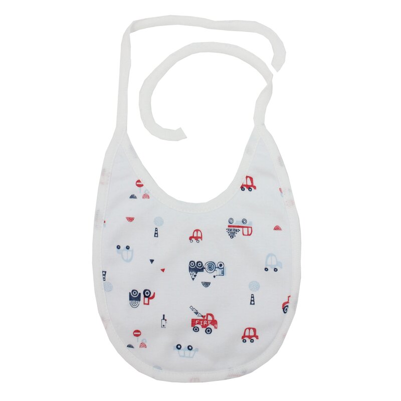 Baveta, alba cu masinute, 0-6 luni