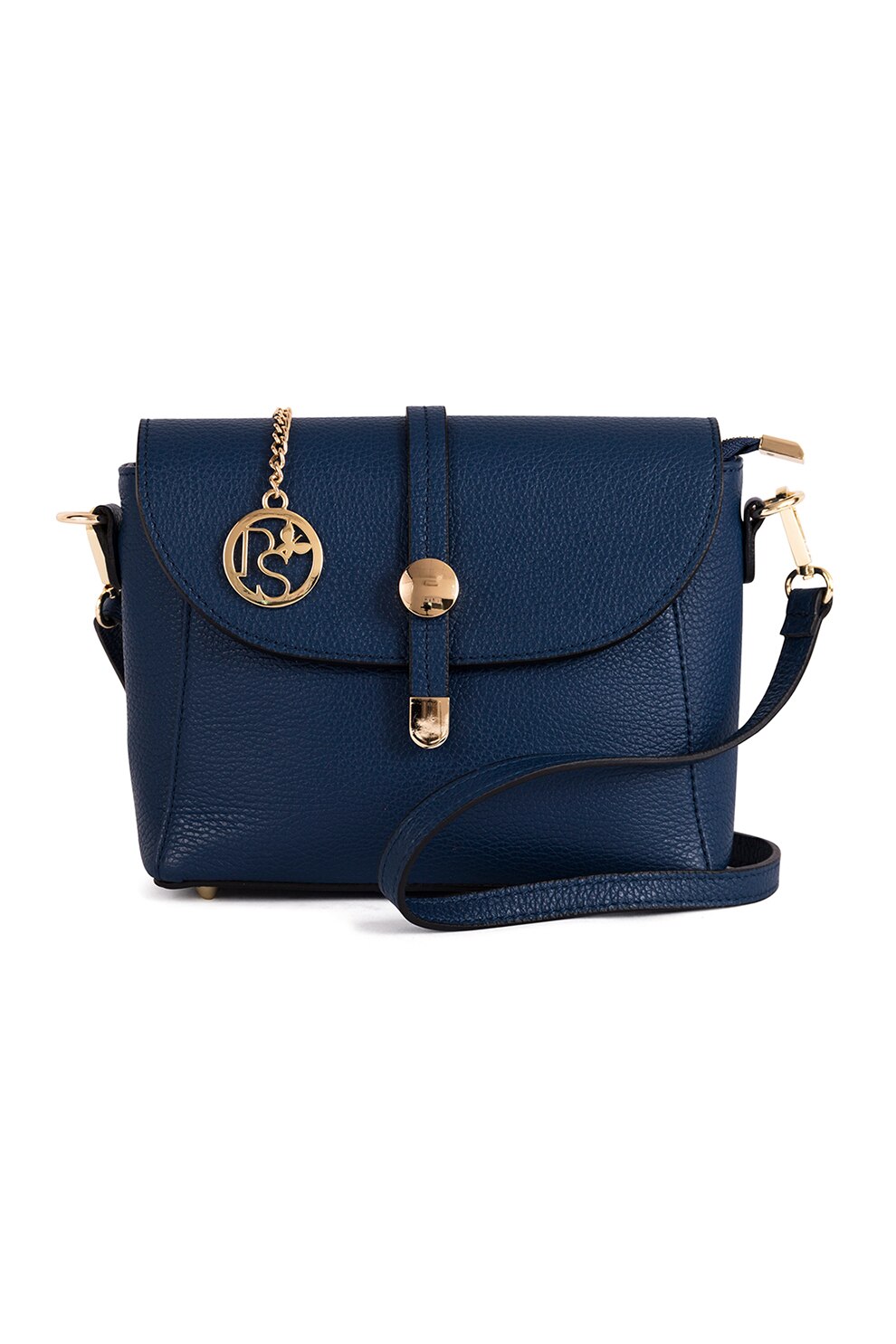 Pia Sassi, Geanta crossbody de piele cu logo La Marmora, Albastru inchis