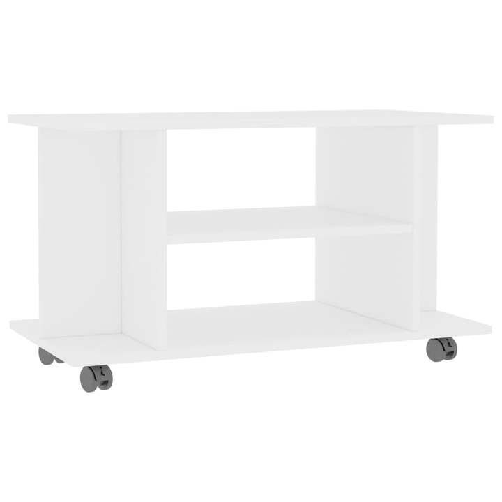 Comoda TV Zakito Europe, 4 polite, alb, 80x40x45cm, cu roti