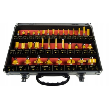 Set 35 de freze pentru lemn , in cutie metalica, compatibile cu freza electrica cu prindere de 8mm Black Set 35 de freze pentru lemn , in cutie metalica, compatibile cu freza electrica cu prindere de 8mm Black