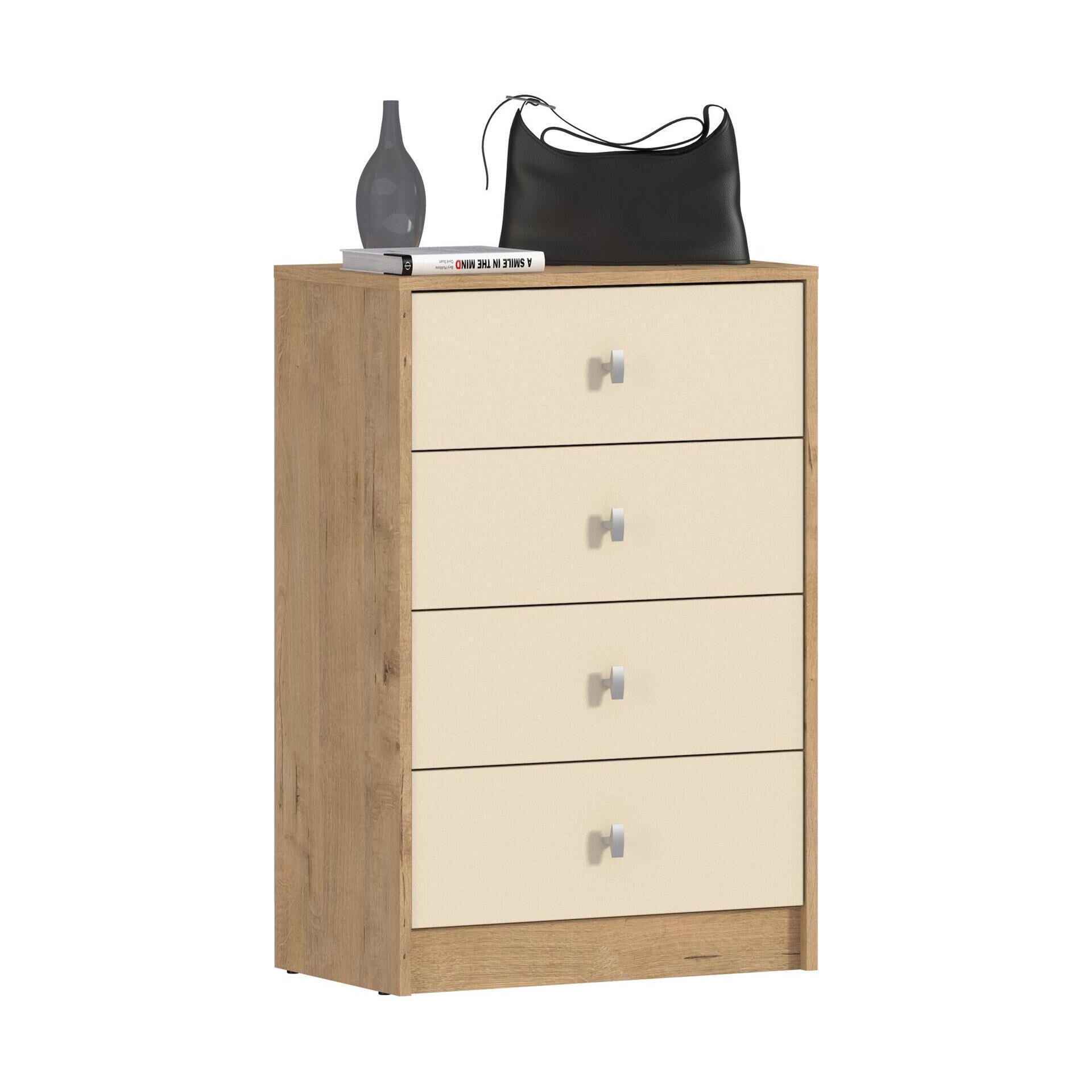 Comoda cu 4 sertare Sani Sidney SB-2586,60x35x90 cm, Stejar bunnrati/Vanilie