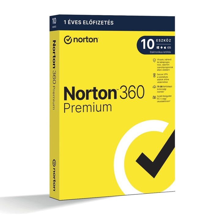 Norton 360 Premium 75GB HUN 1 Felhasználó 10 gép 1 éves dobozos vírusirtó szoftver