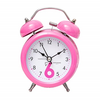 Ceas de masa desteptator Pufo Joy cu buton de iluminare cadran, metalic, 15 cm, roz Ceas de masa desteptator Pufo Joy cu buton de iluminare cadran, metalic, 15 cm, roz