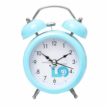 Ceas de masa desteptator Pufo Joy cu buton de iluminare cadran, metalic, 15 cm, albastru Ceas de masa desteptator Pufo Joy cu buton de iluminare cadran, metalic, 15 cm, albastru