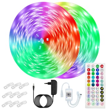 Kit Banda LED RGB, YWX®, 20M, Bluetooth Controlul APP, Telecomanda 44 Taste, SMD 5050, 12V, Multicolor Kit Banda LED RGB, YWX®, 20M, Bluetooth Controlul APP, Telecomanda 44 Taste, SMD 5050, 12V, Multicolor