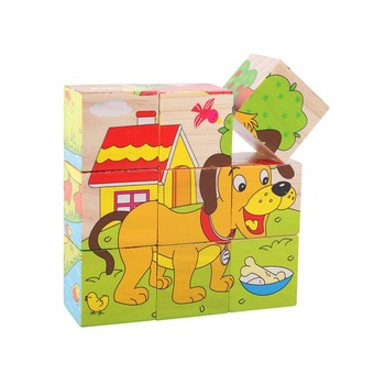 Set 6 in 1 cuburi puzzle din lemn pentru copii, 6 imagini Set 6 in 1 cuburi puzzle din lemn pentru copii, 6 imagini