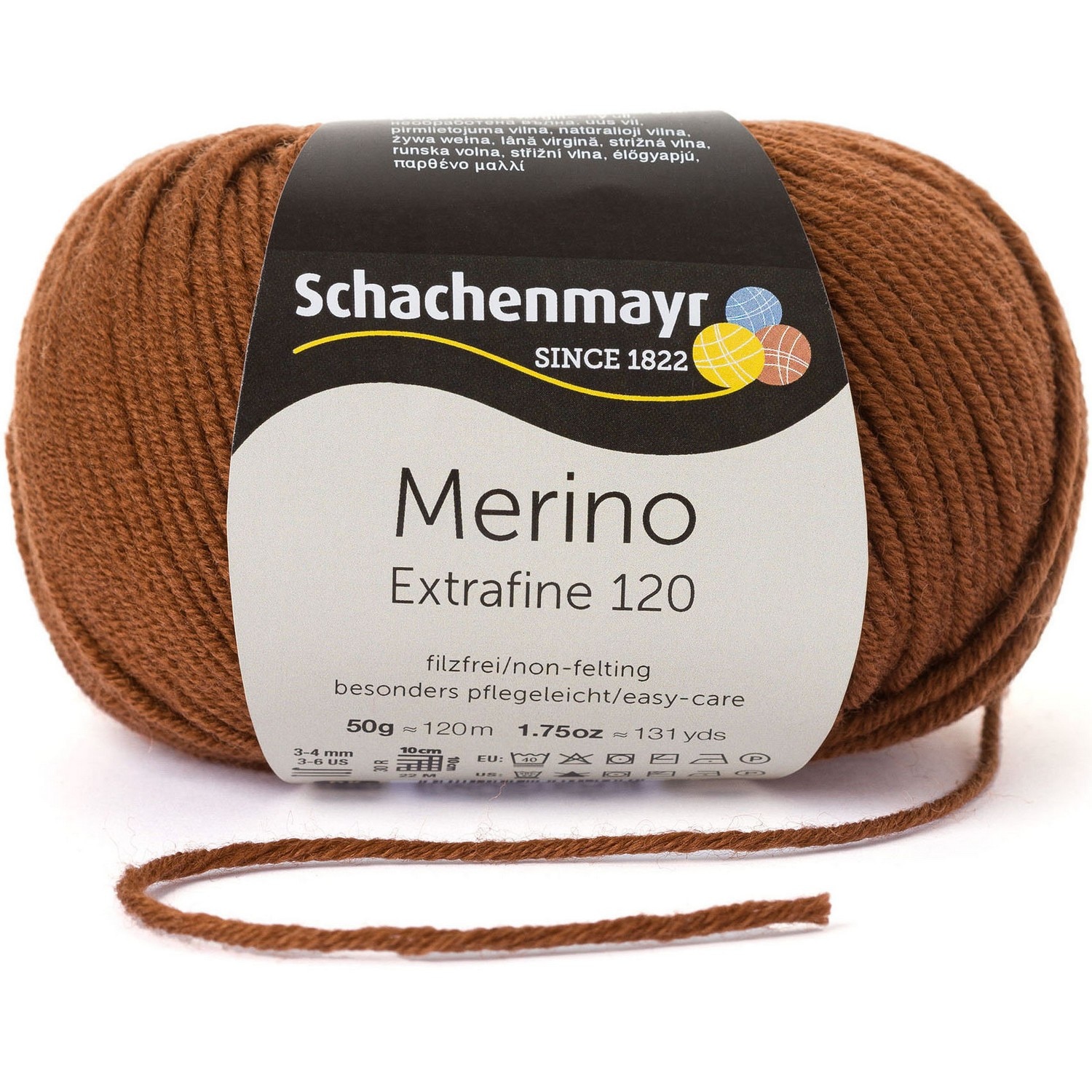 Fir de tricotat si crosetat, 100% lana merinos, grosime fir nr 3 Light, lungime 120 m, 50g, Merino Extrafine 120, Ciocolatiu 00111