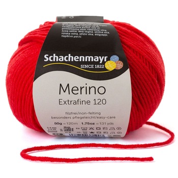 Fir de tricotat si crosetat, 100% lana merinos, grosime fir nr 3 Light, lungime 120 m, 50g, Merino Extrafine 120 Rosu 00130 Fir de tricotat si crosetat, 100% lana merinos, grosime fir nr 3 Light, lungime 120 m, 50g, Merino Extrafine 120 Rosu 00130