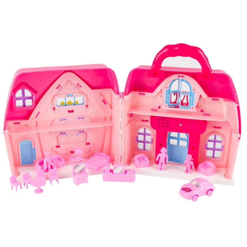 Mini valiza, Zola®, casuta pentru papusi, contine diverse accesorii, masina si 2 figurine, cu muzica si lumini