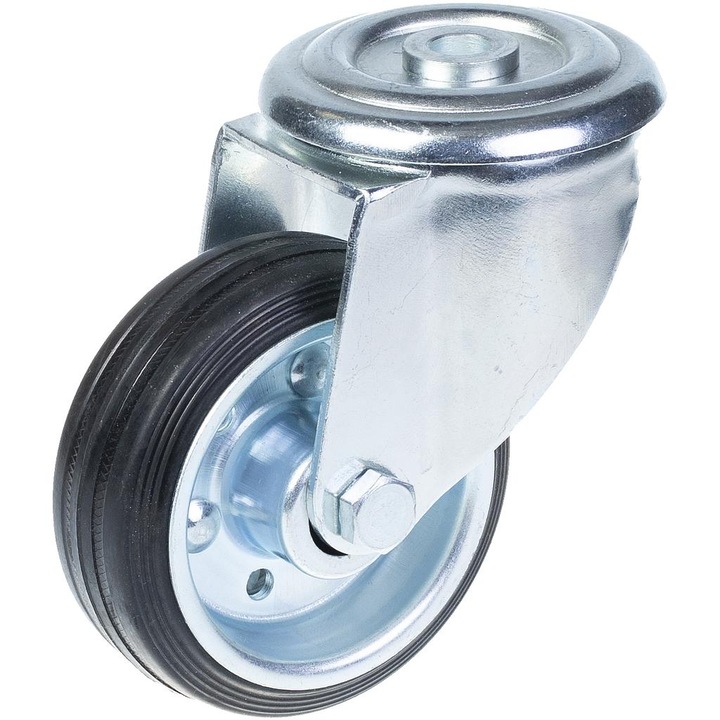Roata pivotanta cu cauciuc solid, Centru din otel, Rulment cu role, 70 kg, 80 mm, Negru/Argintiu