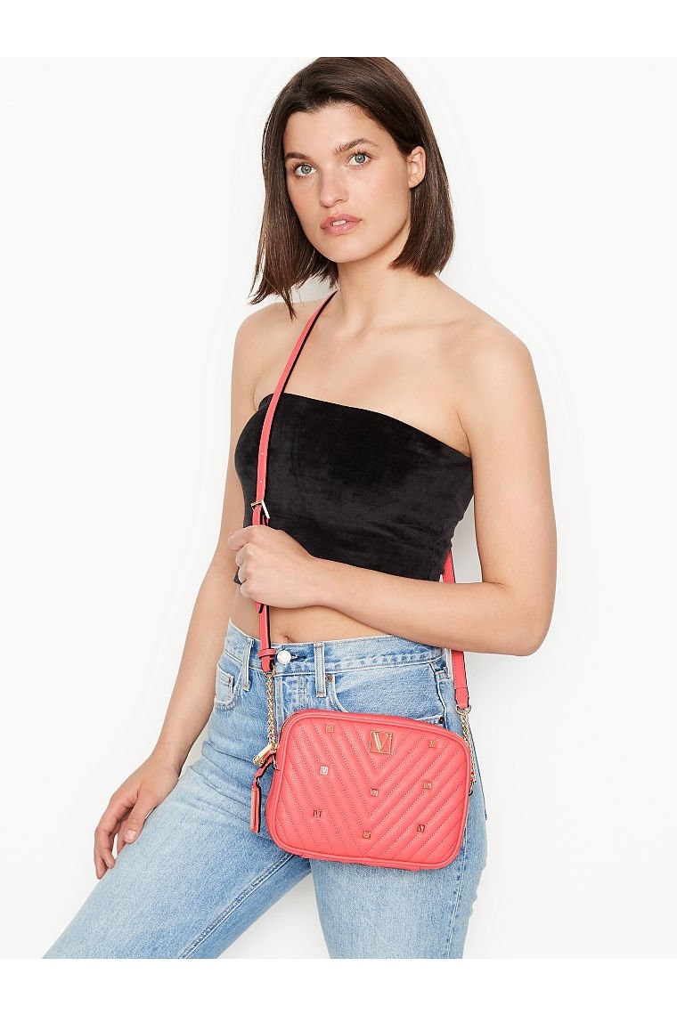 Geanta, Victoria's Secret, The Victoria Top Zip Crossbody, Hot Peony
