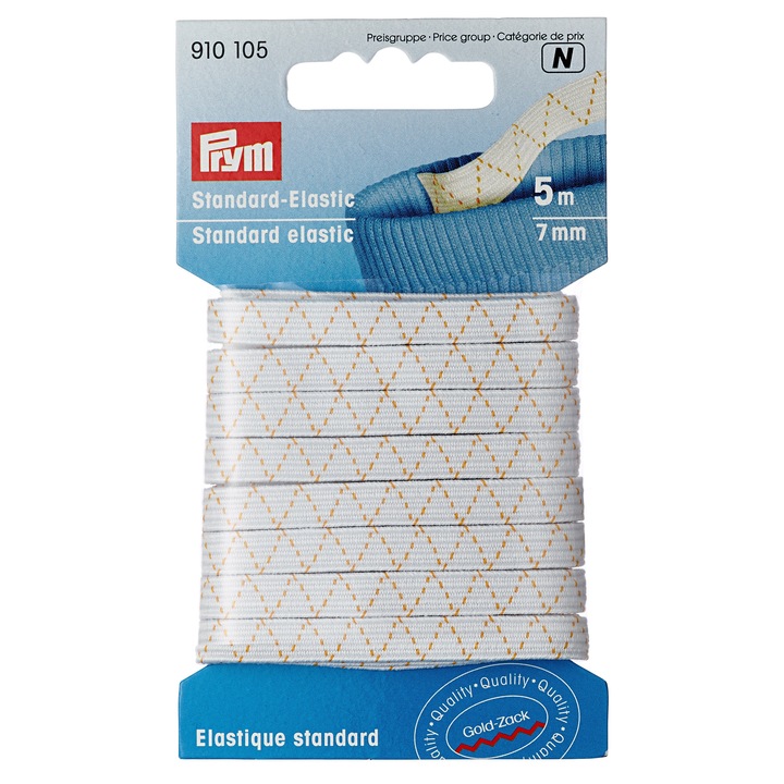 Elastic standard, 7 mm latime, 5 metri lungime, alb, Prym