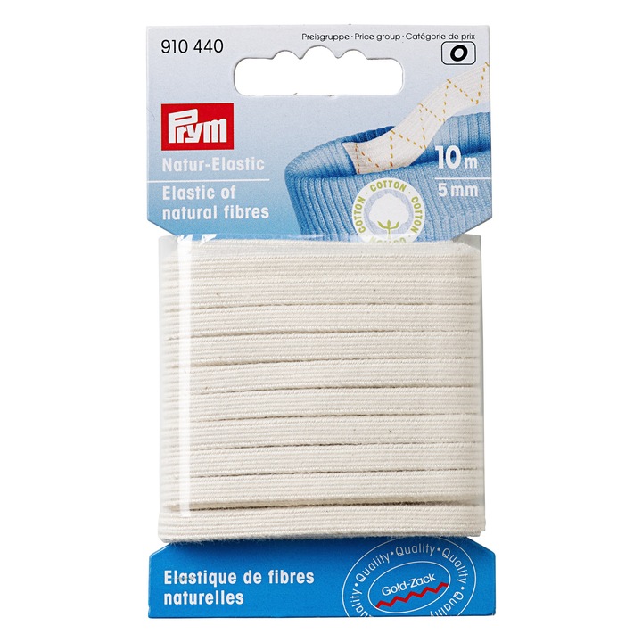 Elastic din fibre naturale, 5 mm latime, 10 m lungime, alb, Prym