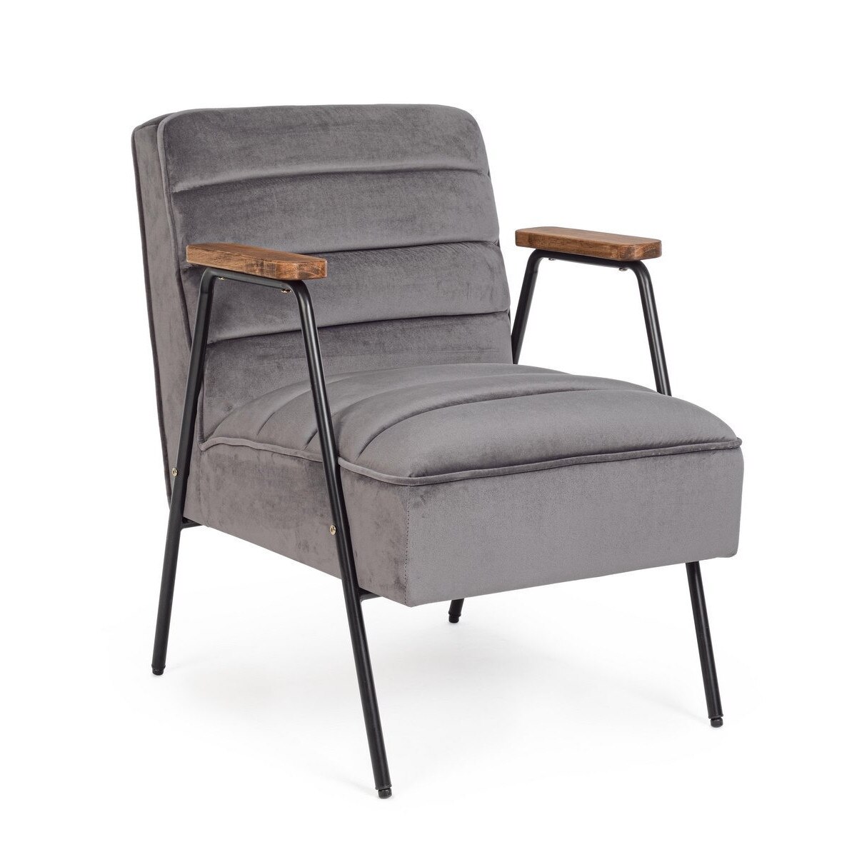 Fotoliu cu tapiterie din catifea gri si picioare din fier negru Octav 60 cm x 70 cm x 78 h