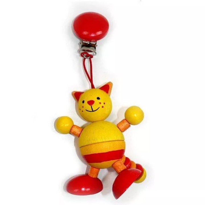 Бебешка играчка Клипс Chippo Hess Spielzeug 127530 1-128/1-127, Коте, От дърво, 10см, Многоцветен