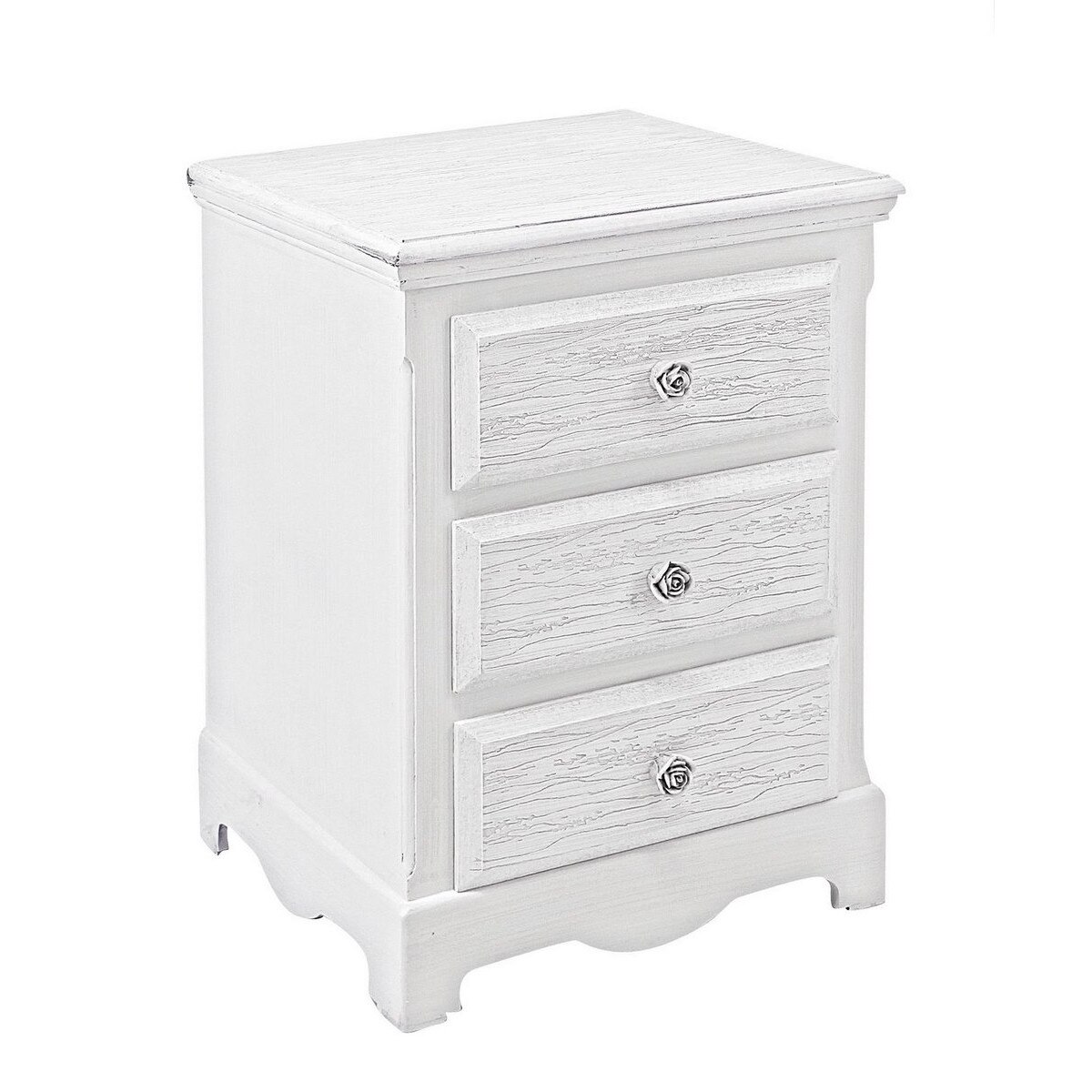 Noptiera 3 sertare din lemn alb cu patina gri Blanc 40 cm x 34 cm x 63.5 h