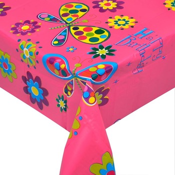 Fata de masa, Zola®, pentru petreceri tematice, roz cu fluturi, 180x120cm Fata de masa, Zola®, pentru petreceri tematice, roz cu fluturi, 180x120cm