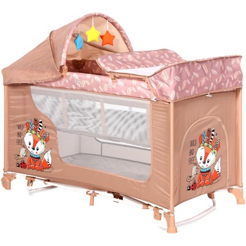 Patut pliabil Lorelli Moonlight Rocker, 2 nivele cu accesorii, Bej Patut pliabil Lorelli Moonlight Rocker, 2 nivele cu accesorii, Bej