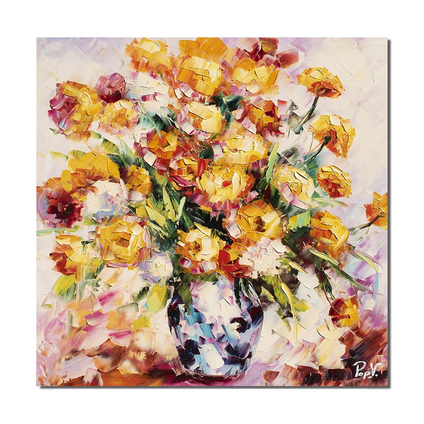 Tablou pictat manual - Frumoasele mele - 90x90cm ulei pe panza de in, cutit efect 3D