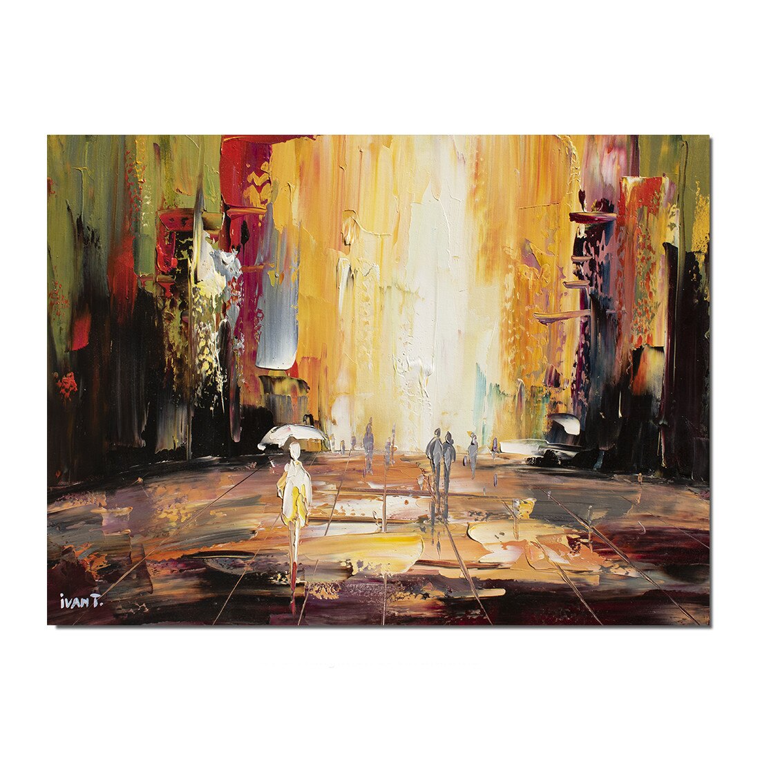 Tablou pictat manual - Incursiune in viitor (1) - 80x60cm ulei pe panza de in, cutit efect 3D