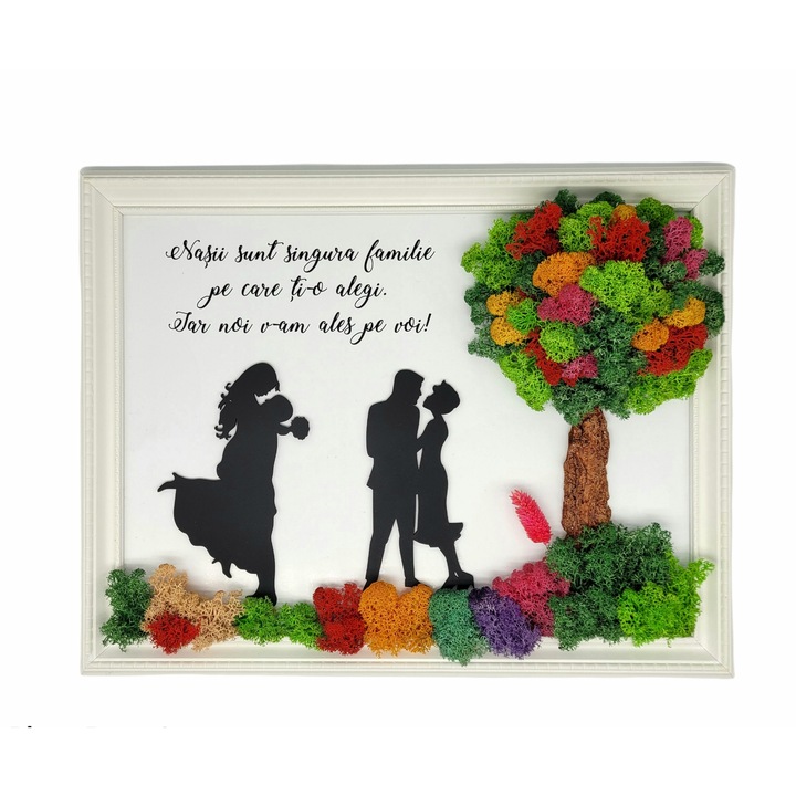 Tablou NASI cu licheni multicolor si siluete lemn,30/40 cm,Crioflora