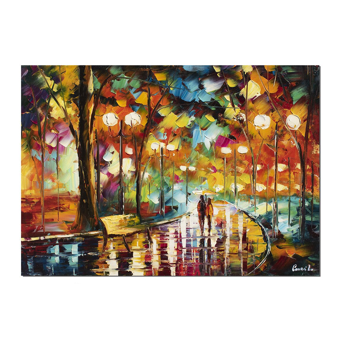 Tablou pictat manual - Noi doi sub o umbrela (1) - 70x50cm ulei pe panza de in, cutit efect 3D