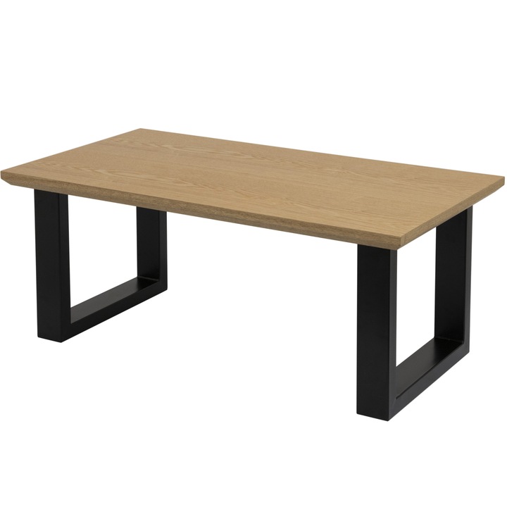 Masa cafea Kring Portland, metal, picioare U, 110x60x45 cm, finisaj lemn