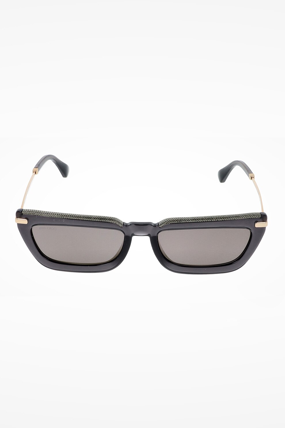 Jimmy Choo, Ochelari de soare dreptunghiulari cu detalii texturate Vela, Negru/Argintiu, 55-18-145 Standard