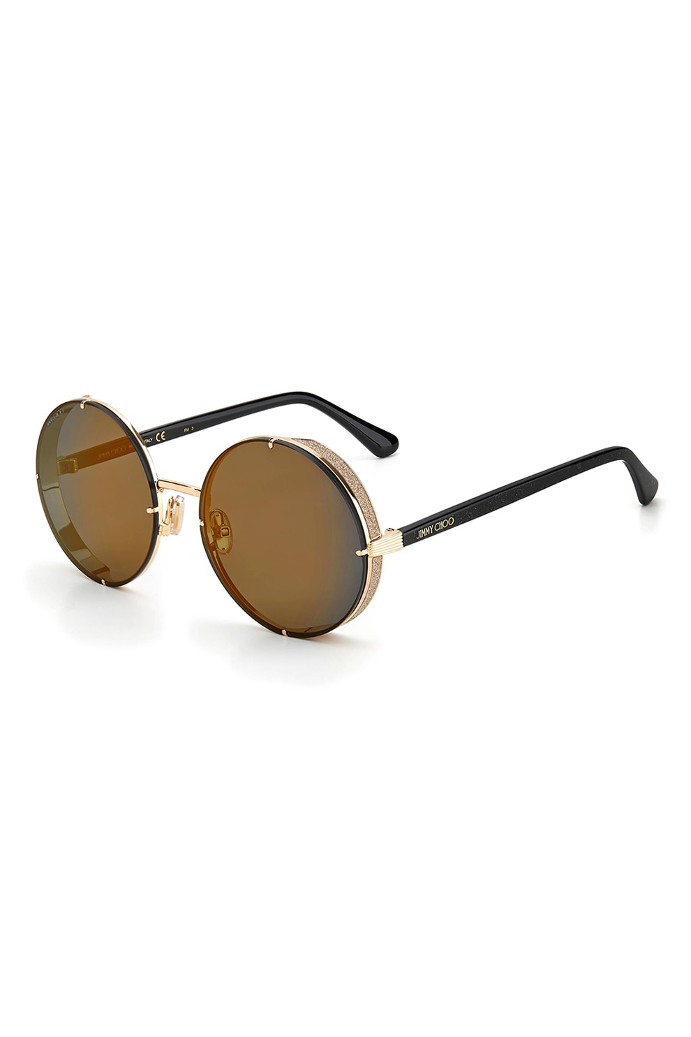 Jimmy Choo, Ochelari de soare rotunzi cu detalii stralucitoare Lilo, Negru/Auriu, 58-19-140 Standard