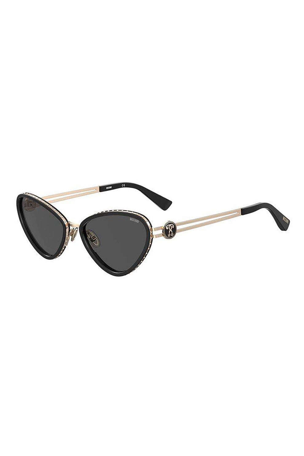 Moschino, Ochelari de soare cat-eye cu lentile uni, Negru/Auriu, 57-18-135 Standard