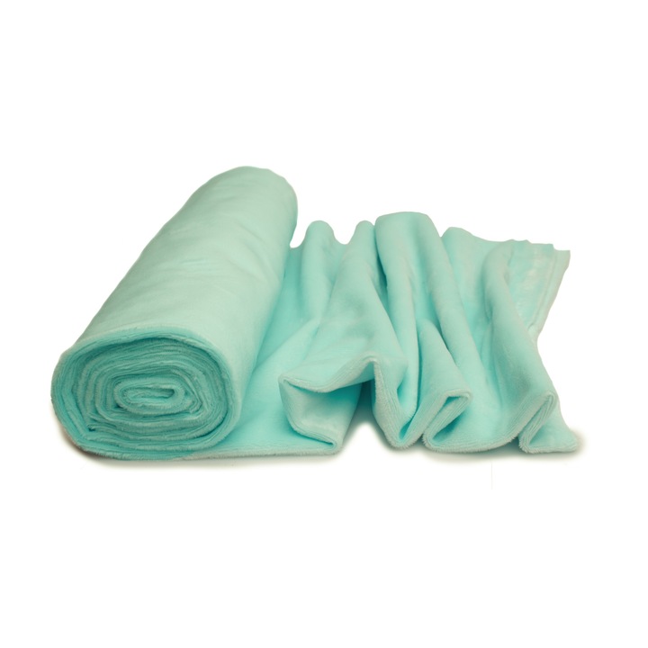 Tricotaje Polare netezi Minky, Culoare Albastru aqua, dimensiune 50 cm x 160 cm