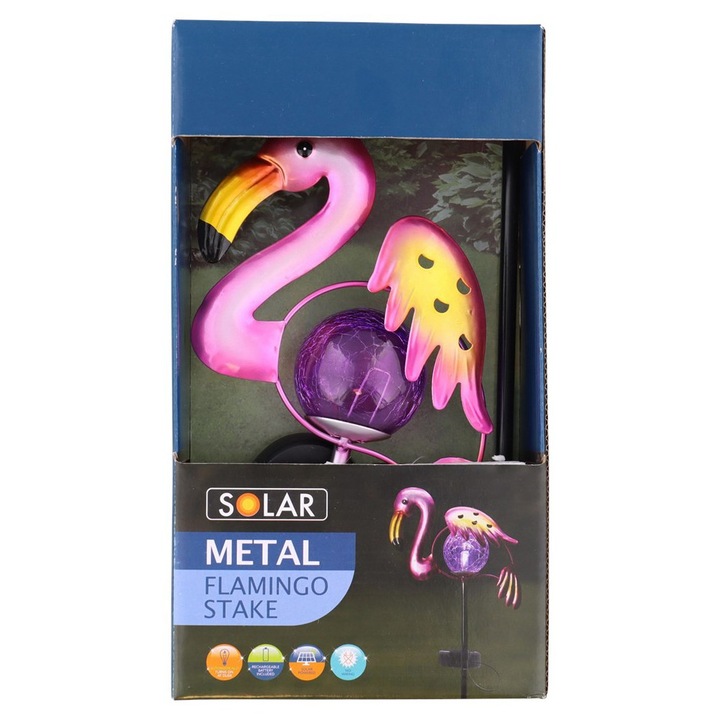 Lampa solara cu glob din sticla led si stativ metal 65 cm model paun