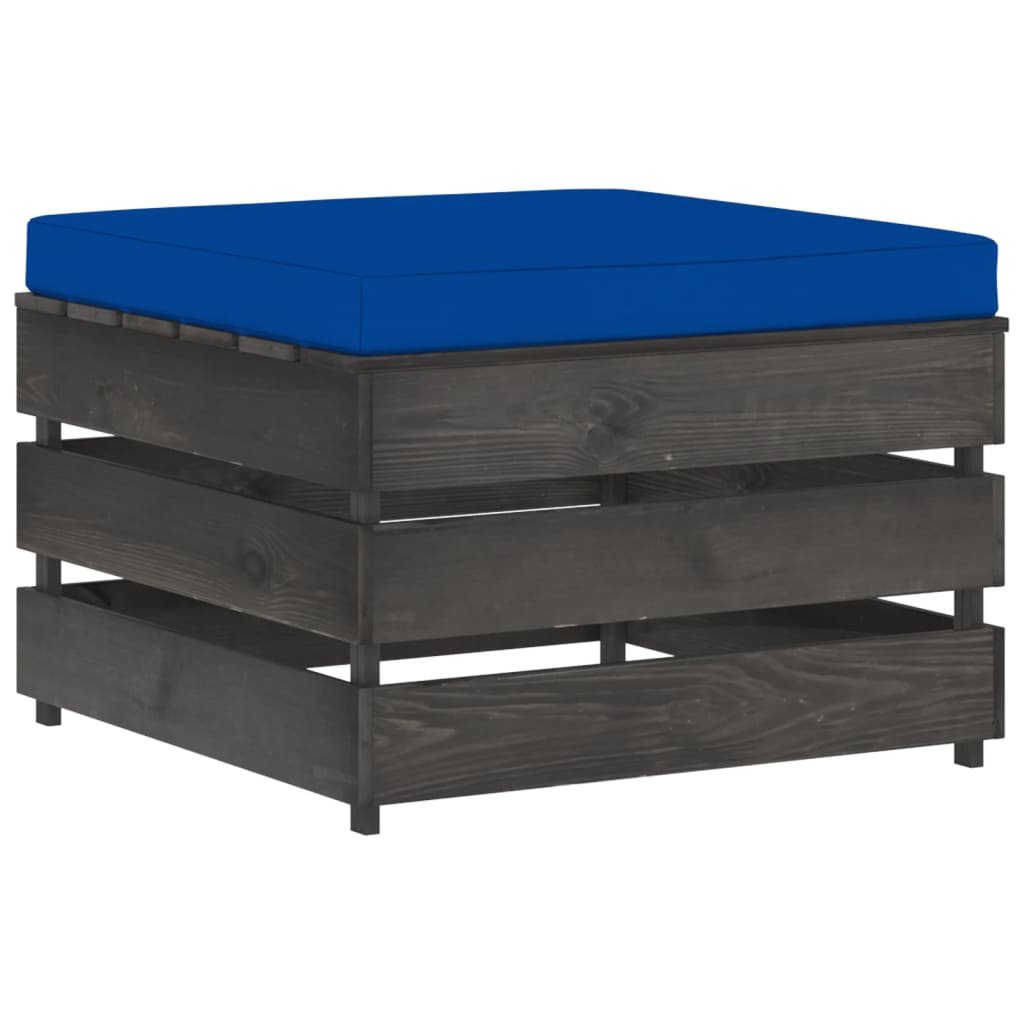 Taburet otoman din paleti cu perna vidaXL, Lemn, 60 x 62 x 37 cm, Gri/Albastru