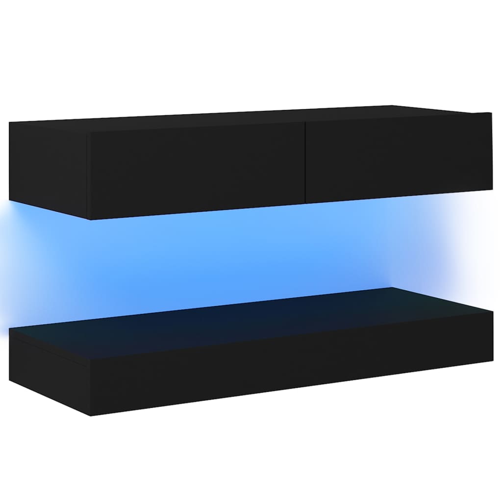 Comoda TV cu lumini LED, vidaXL, PAL, 90 x 35 x 15,5 cm, Negru